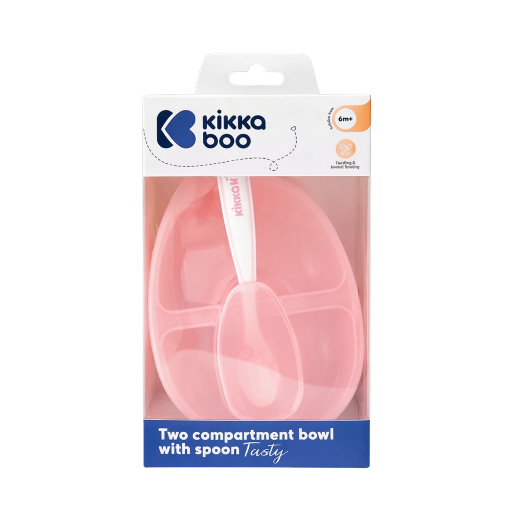 Kikkaboo boîte à lunch à deux compartiments avec ustensile tasty rose