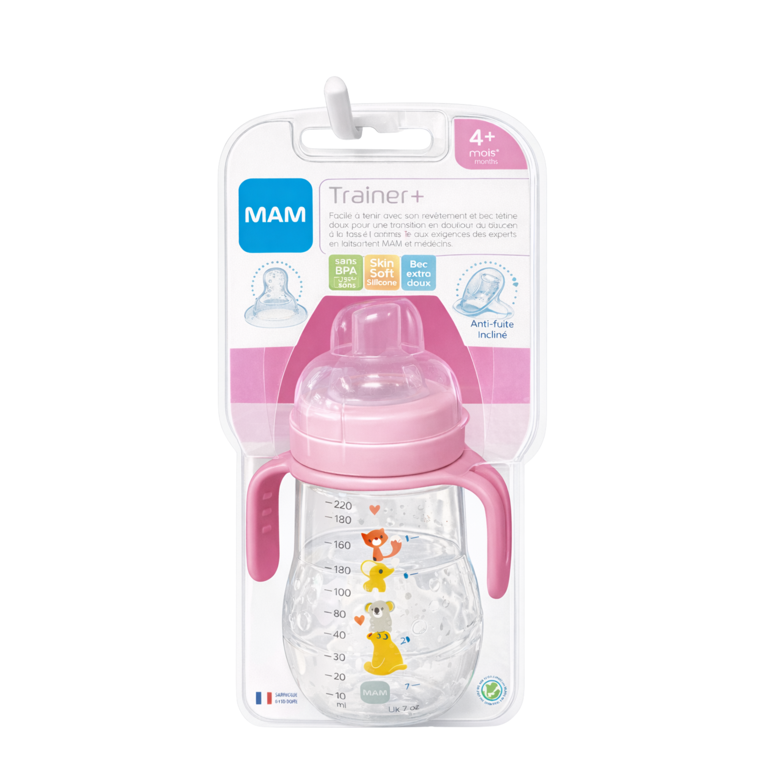 MAM Transition Bottle 220ml 4 Months and + - Colour: Pink