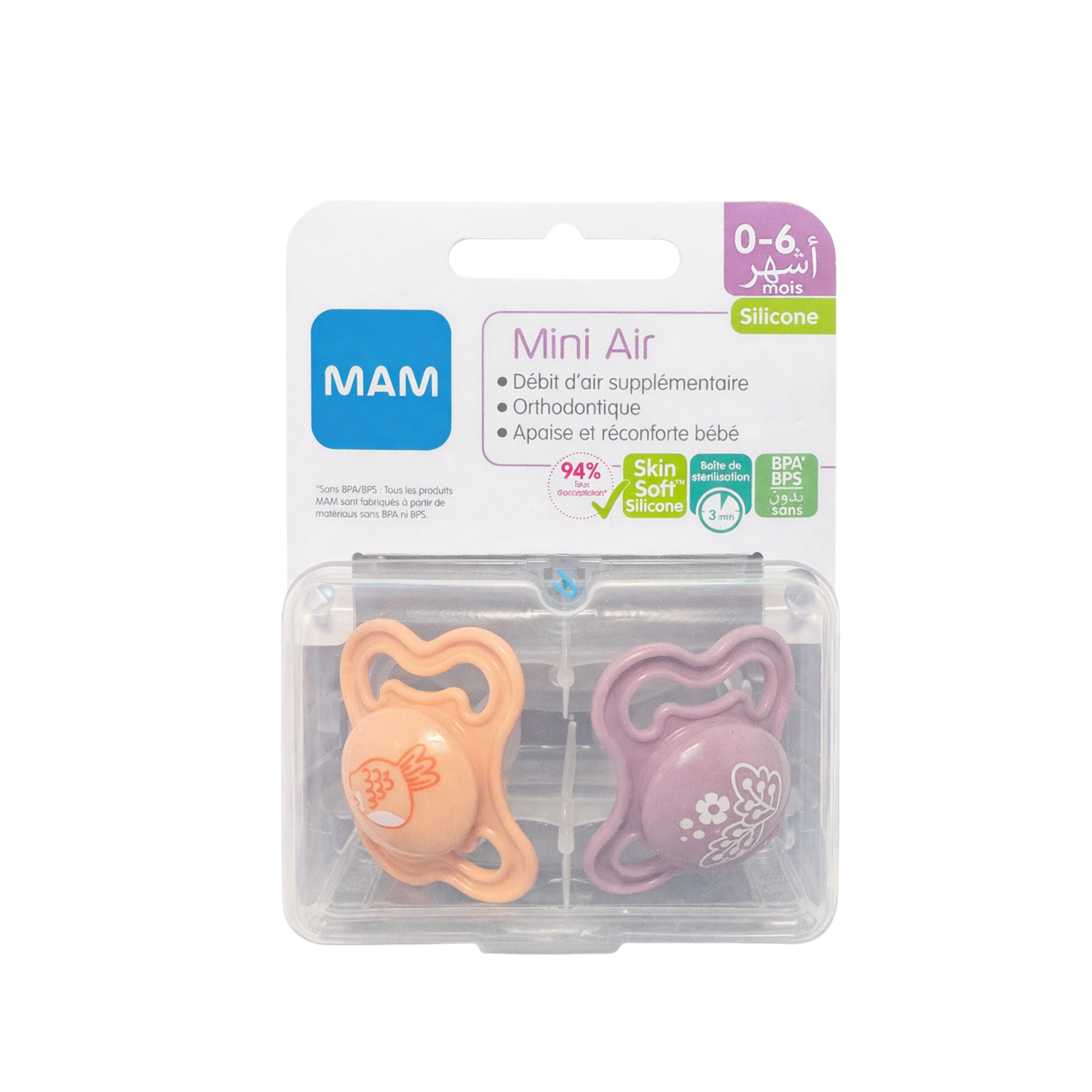 Air Night 0-6 mois Silicone Mam 2 Soothers
