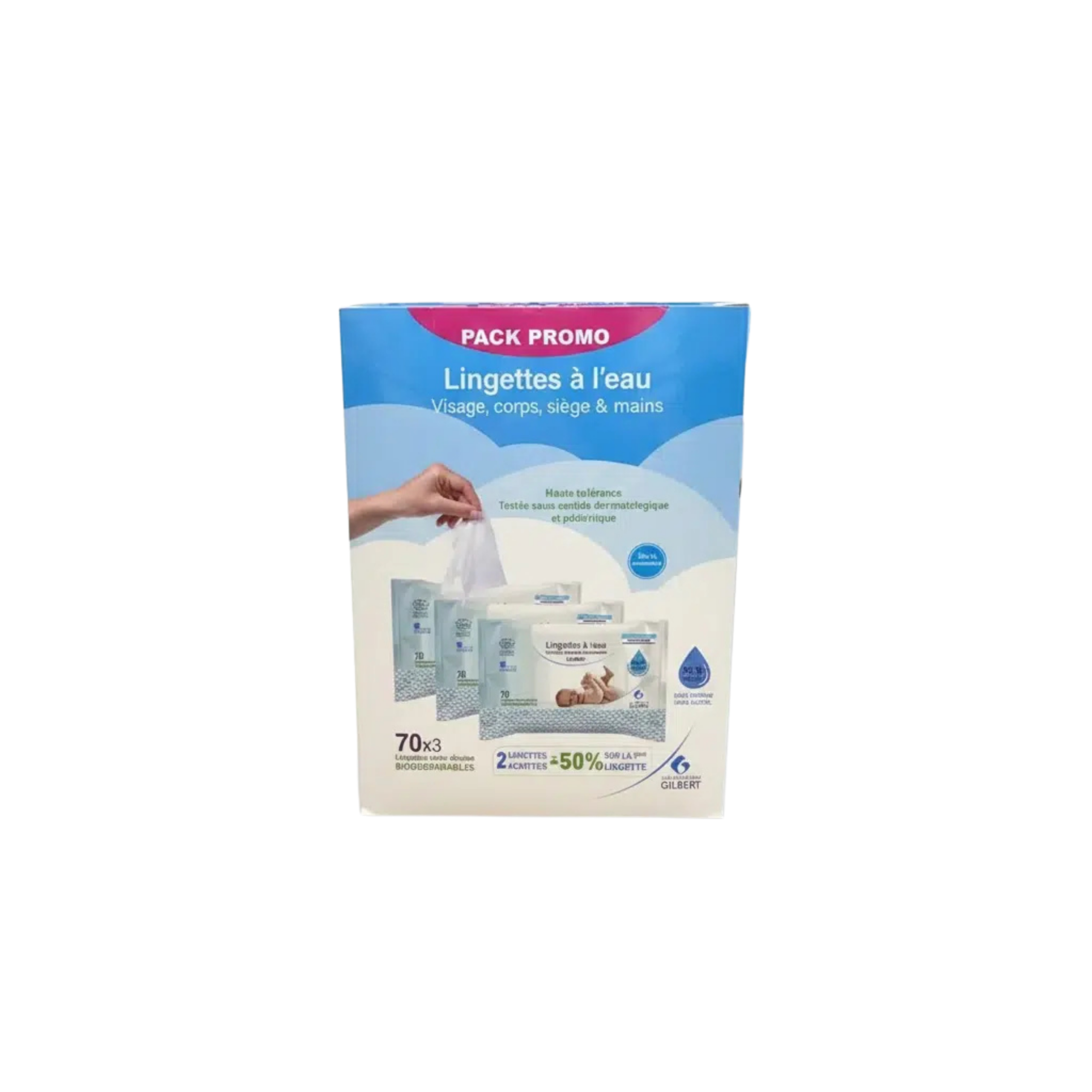 GILBERT PACK PROMO LINGETTES À L’EAU 3*70U (-50% SUR LA 3 EME LINGETTE)