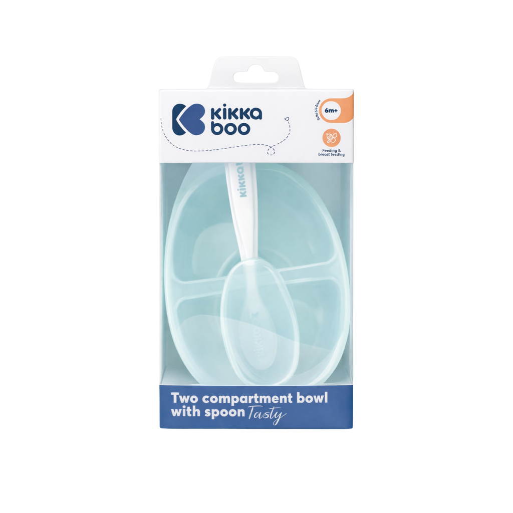 Kikkaboo boîte à lunch à deux compartiments avec ustensile tasty bleu