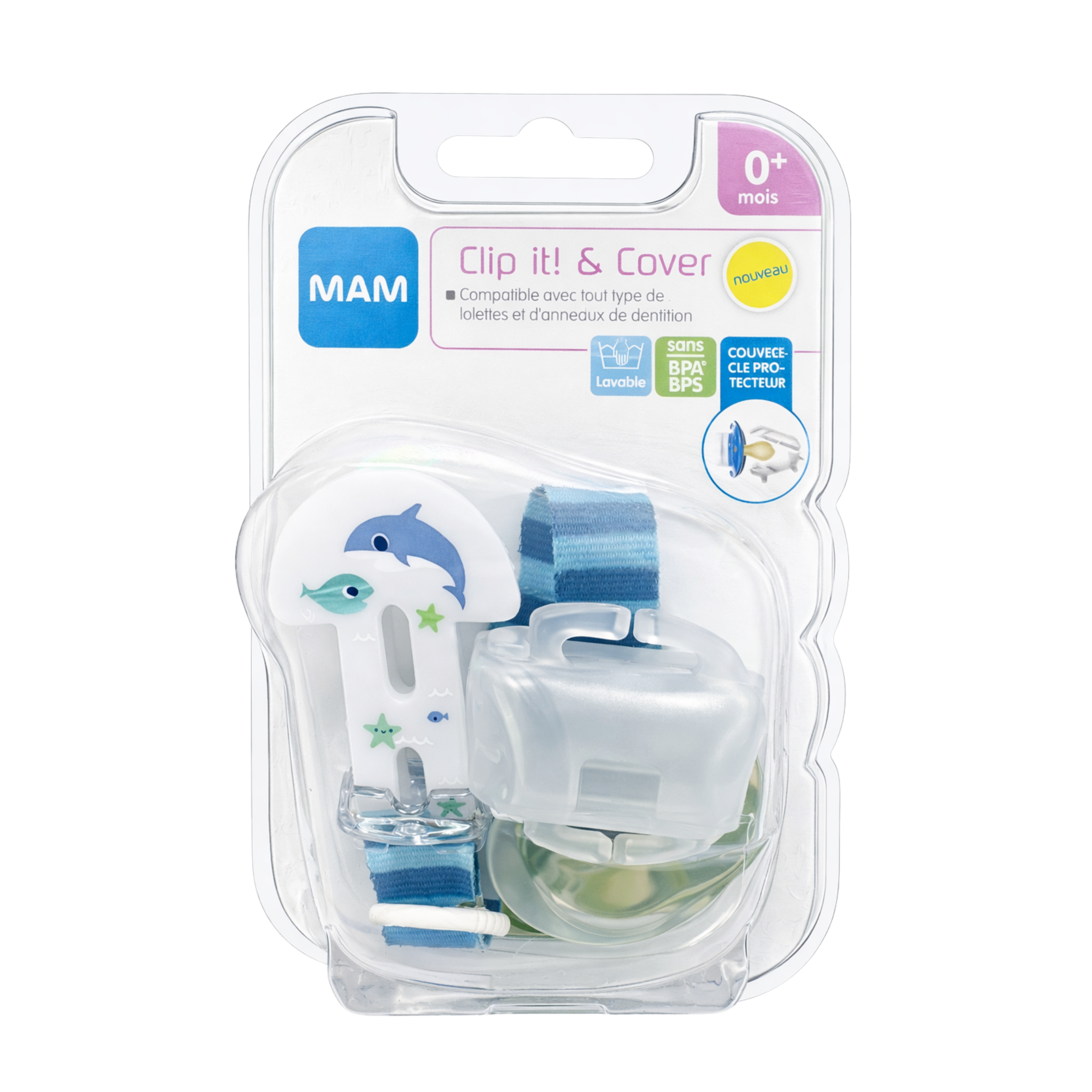 MAM ATTACHE SUCETTE CLIP+COVER 0M+