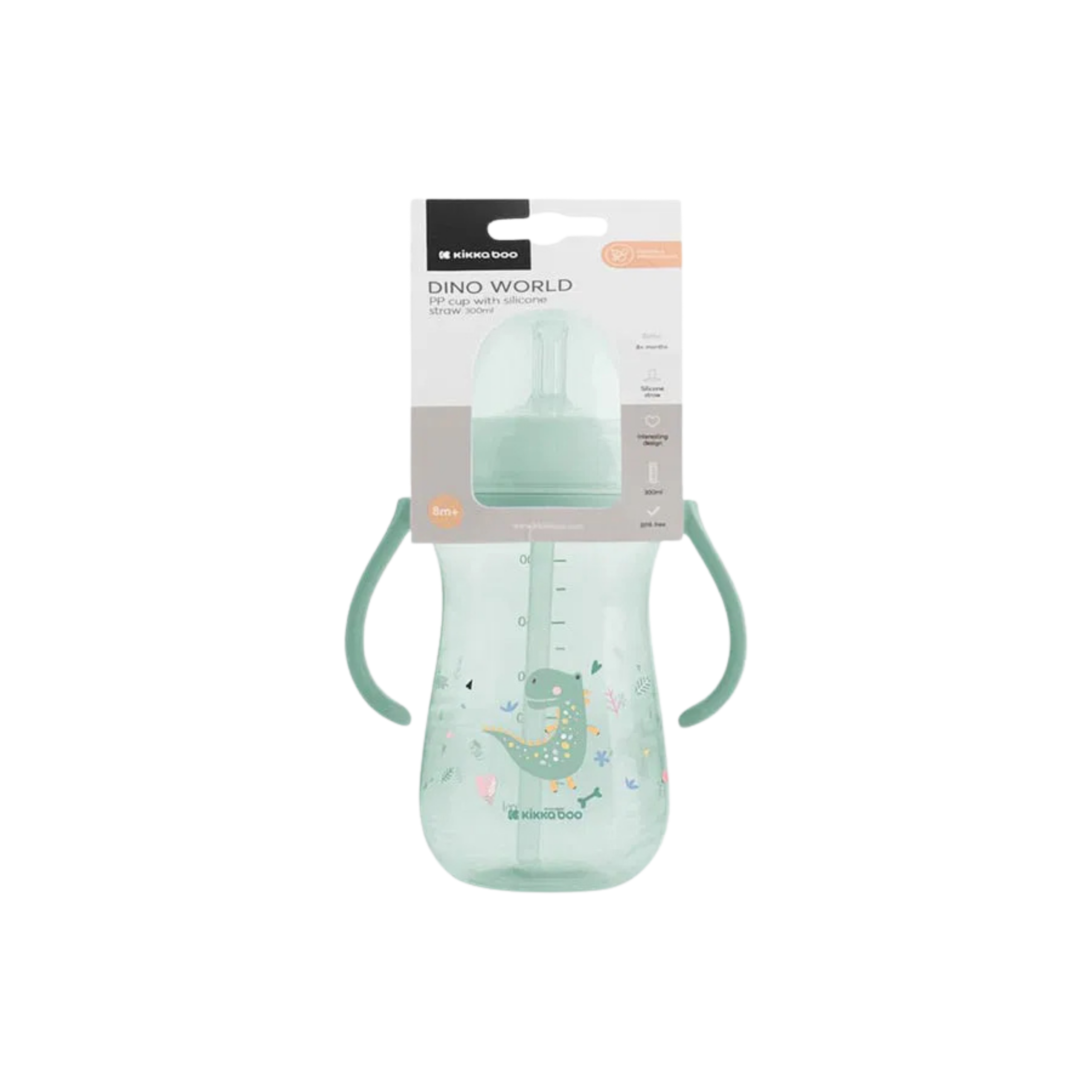 Kikkaboo Gobelet PP avec paille en silicone 300 ml Dino World Menthe