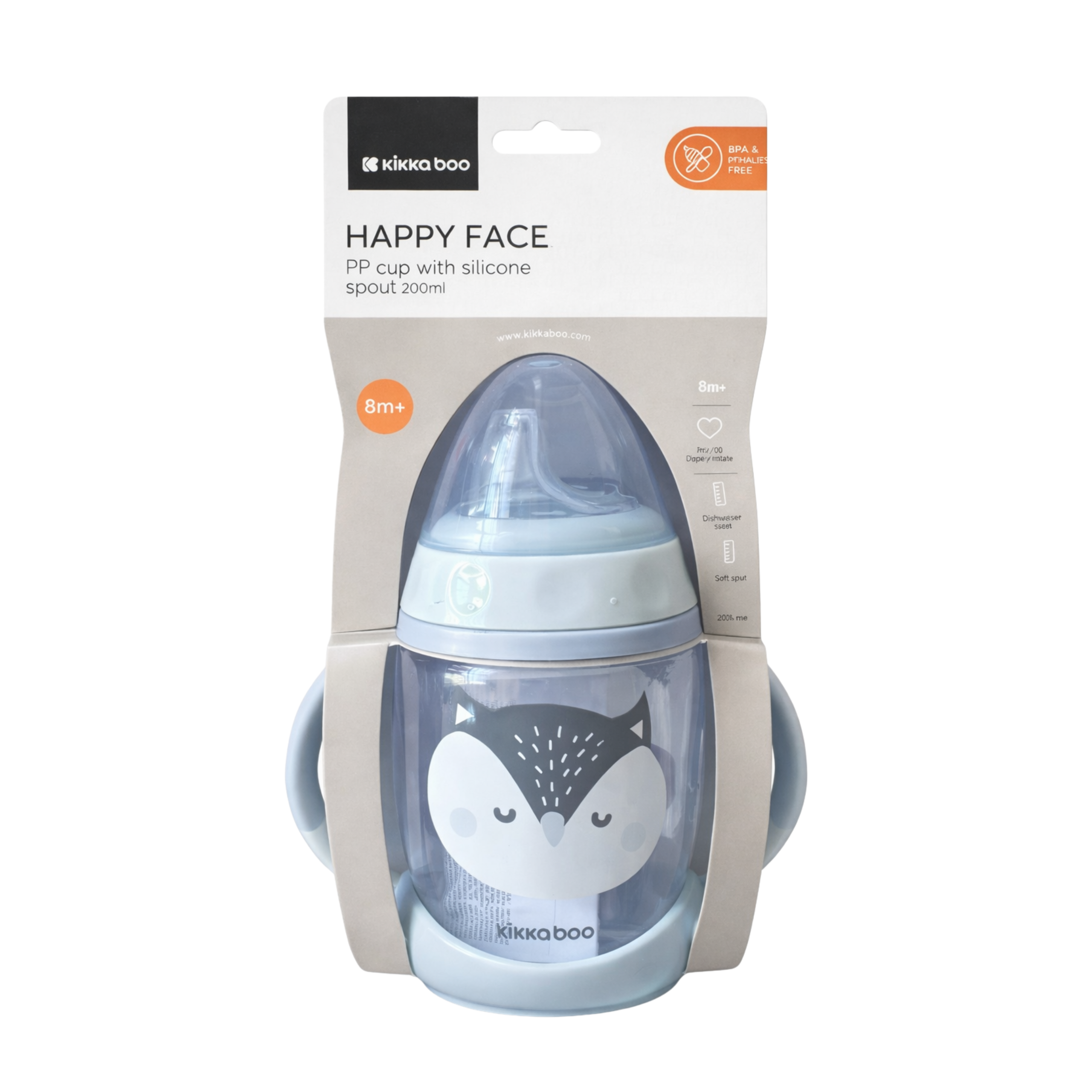Kikkaboo Tasse à bec avec anses 200ml Happy Face Bleu