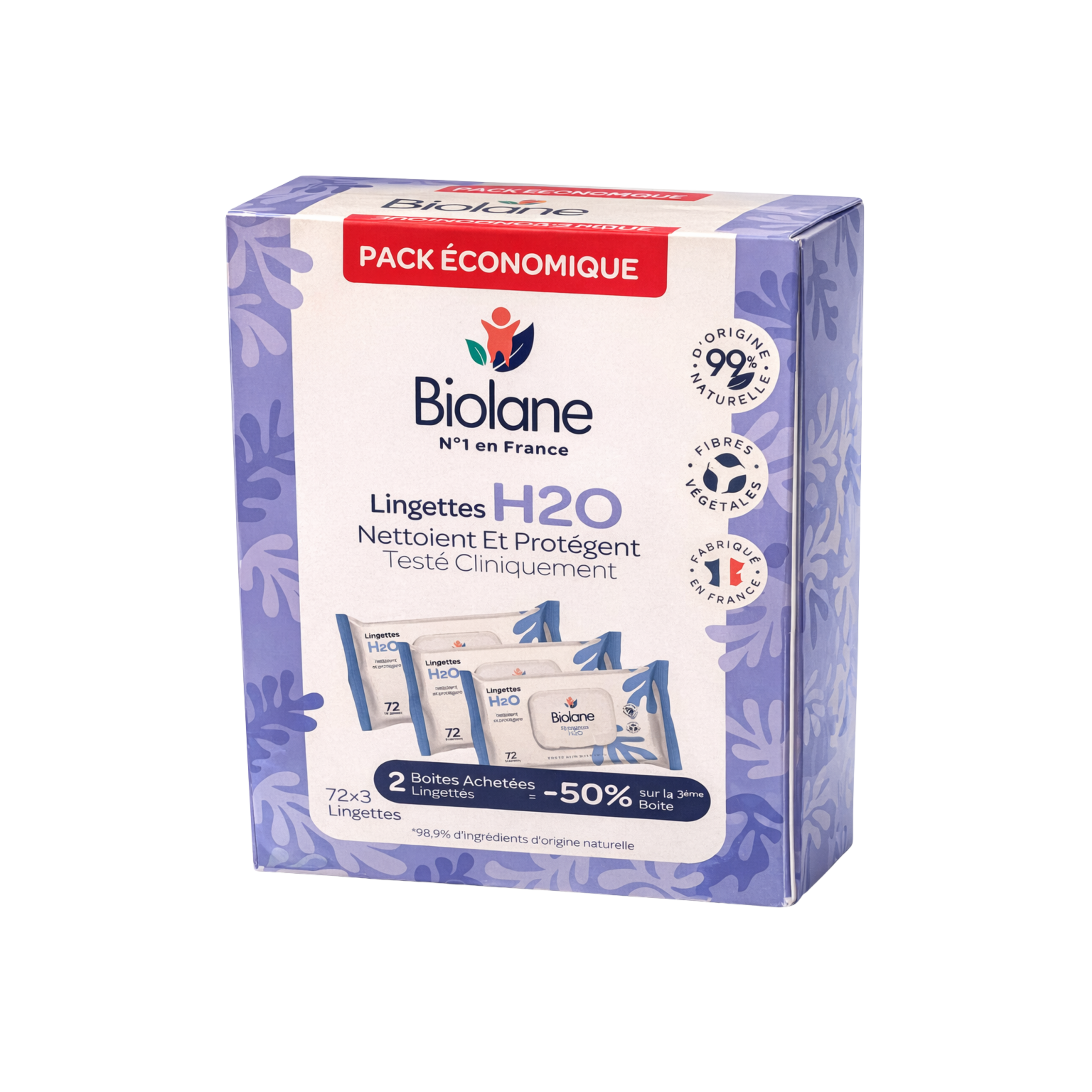 BIOLANE LINGETTES H2O PACK ECONOMIQUE 72*3 LINGETTES