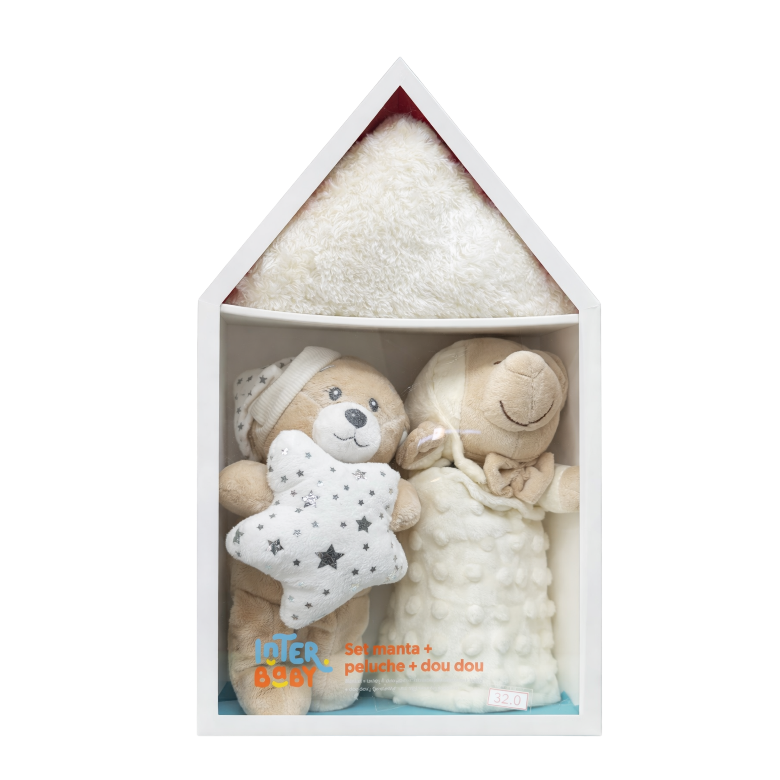 Interbaby SET 3 PIECES. (PELUCHE + COUVERTURE + DOUDOU) - BEIGE