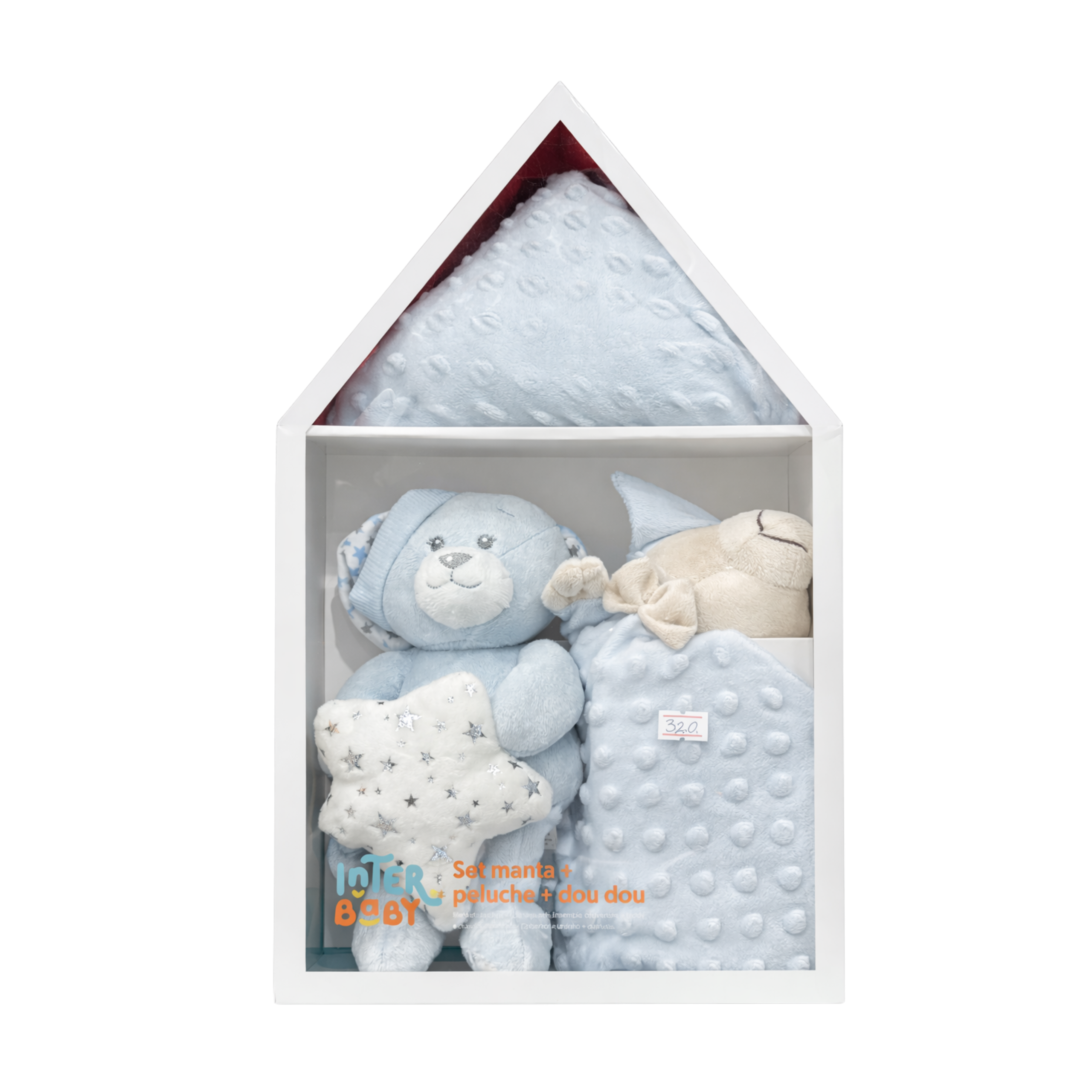 Interbaby SET 3 PIECES. (PELUCHE + COUVERTURE + DOUDOU) - BLUE