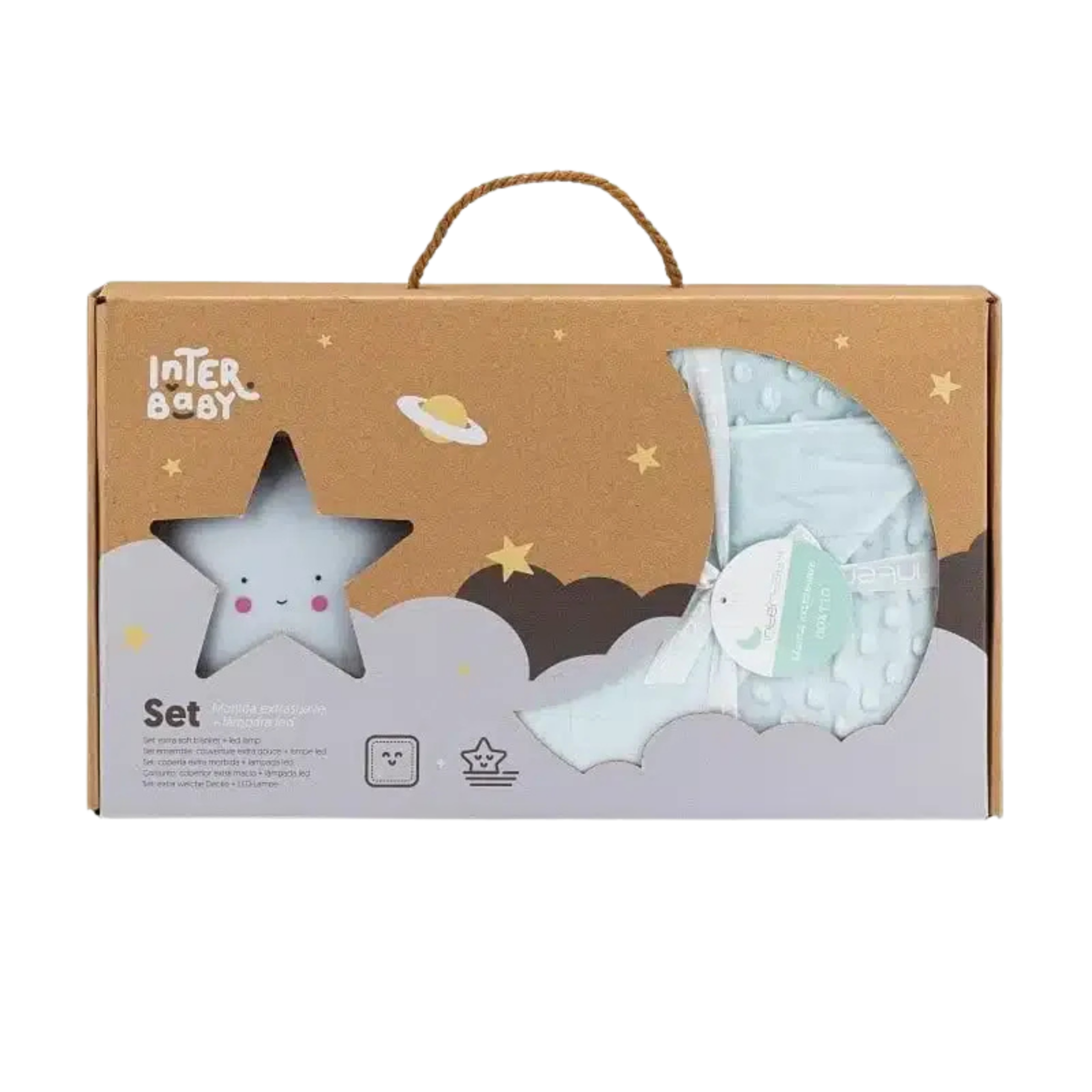Interbaby Coffret de Couverture Bébé à bulles Bleu et veilleuse