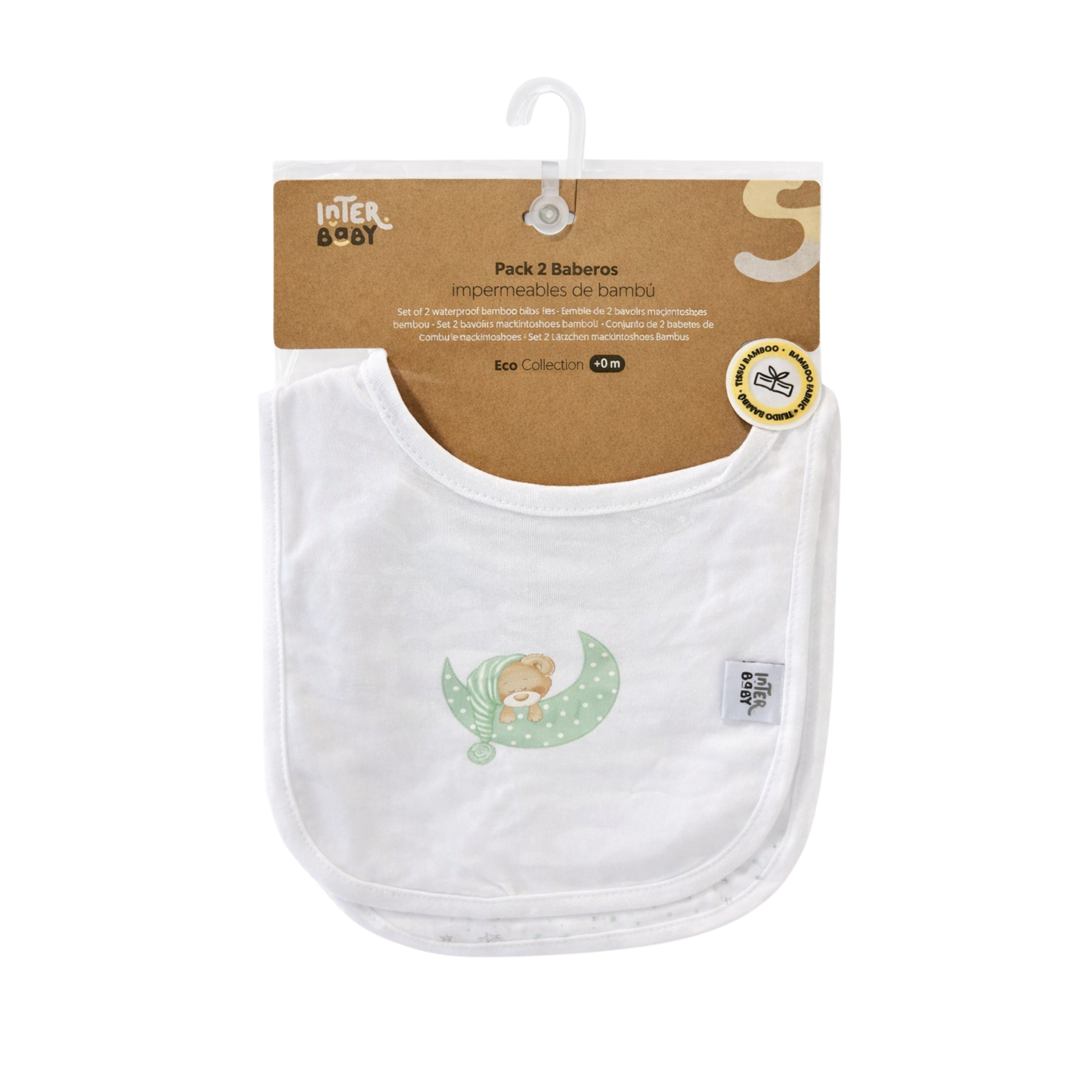 Interbaby - Pack de 2 Bavoirs Velcro 20x30cm Mod Sleep Vert 0/6 Mois